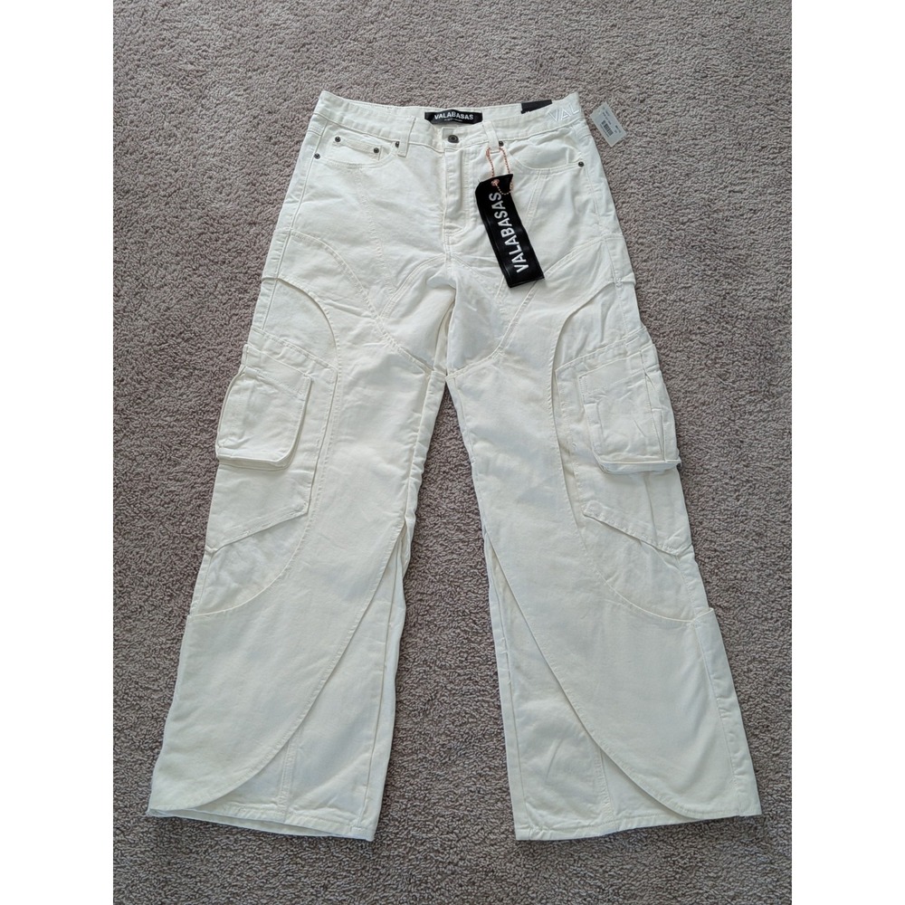 Valabasas Guts Baggy Jeans Mens 34x32 NWT White Wide Leg Cargo Button Fly Grunge